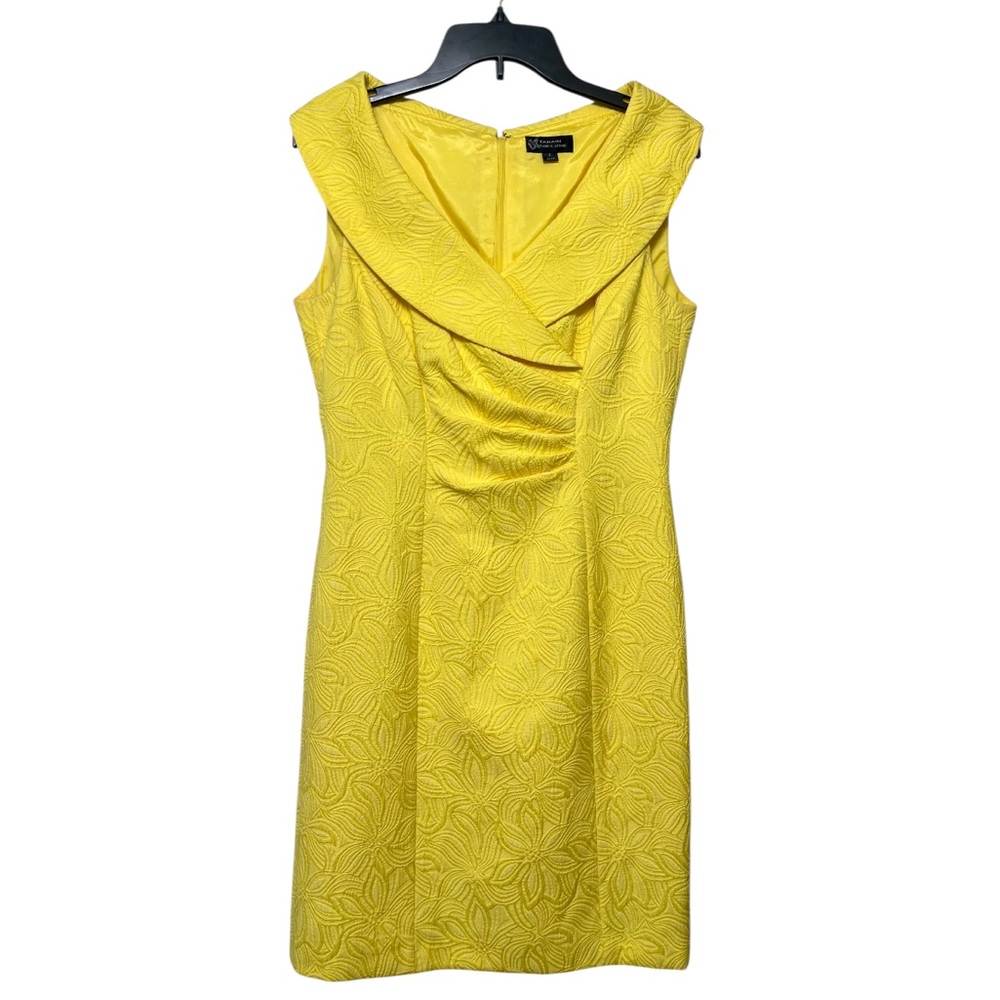 Tahari‎ Arthur S Levine Yellow Textured Sheath Sleeveless Collared Dress Size 6